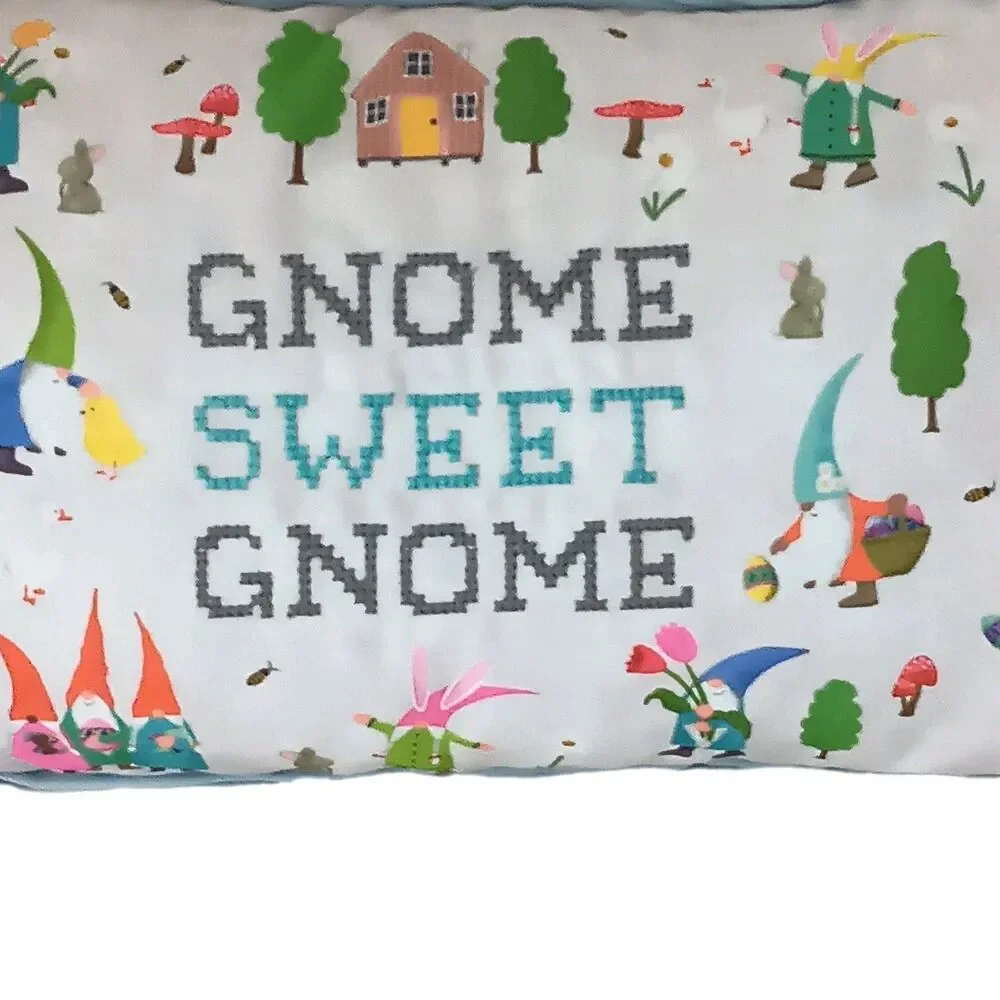 Isaac Mizrahi Gnome Sweet Gnome Feather Pillow Spring Easter Flowers Mushrooms